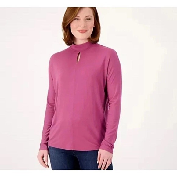 Laurie Felt Tops - Laurie Felt Shirt Blouse Top Women's Size Medium Mock Neck Elder Berry Pullover